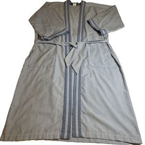 Sears Vtg Seersucker Blue Stripe Robe Lightweight Cotton/Poly Blend One Size